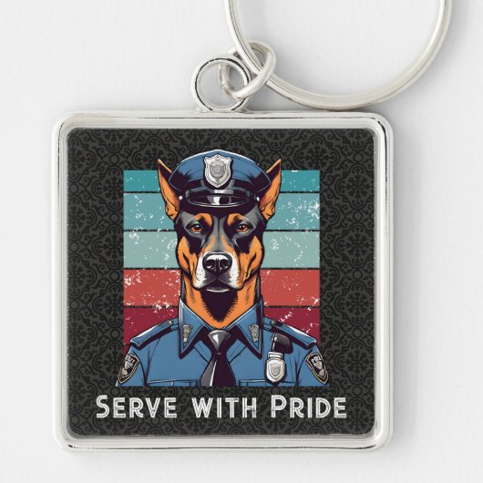 文字カスタム犬の警察官へのプレゼントパパ キーホルダー (正面)