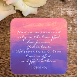 文字カスタム神は愛自然写真クリスチャン スクエアシール