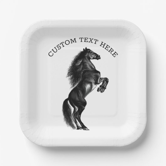 文字カスタム紙プレートアップライトブラックワイルドホース ペーパープレート (正面)