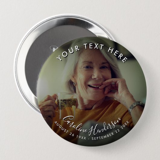 文字カスタム葬儀/メモリアルトリビュート写真ボタン 缶バッジ (正面&裏面)