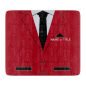 文字カスタム裁断盤赤スーツ及びネクタイ カッティングボード (正面)