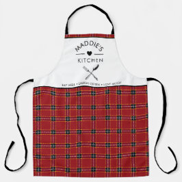 文字カスタム赤と黒の格子模様 エプロン