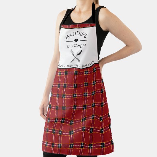 文字カスタム赤と黒の格子模様 エプロン (インサイチュ)