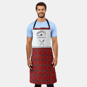 文字カスタム赤と黒の格子模様 エプロン (着用した状態)