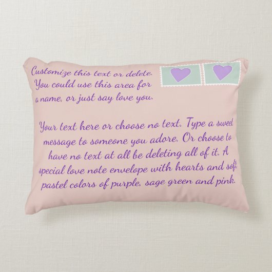 文字カスタム赤面ピンクパステルハートラブレター アクセントクッション (正面)