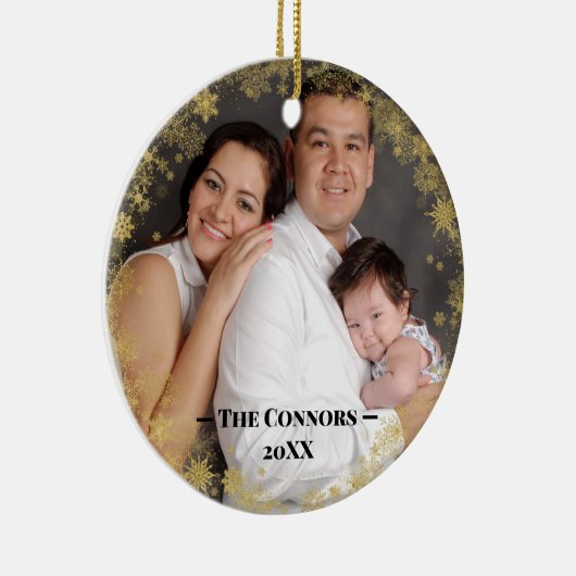 文字カスタム金ゴールドスノーフレークフレーム セラミックオーナメント (右)