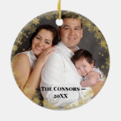 文字カスタム金ゴールドスノーフレークフレーム セラミックオーナメント (裏面)