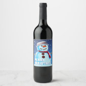 文字カスタム雪だるまアート1メリークリスマス絵画ズ ワインラベル (正面)