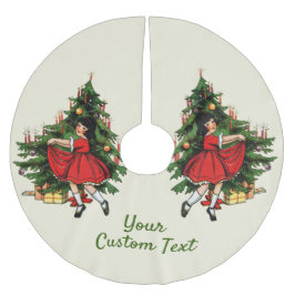 文字カスタム1950年代ヴィンテージガールとクリスマスツリー ブラッシュドポリエステルツリースカート