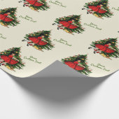文字カスタム1950年代ヴィンテージガールとクリスマスツリー ラッピングペーパー (角)
