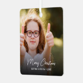 文字カスタム2フォトトレンディーメリークリスマス メタルオーナメント (正面左)