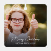 文字カスタム2フォトトレンディーメリークリスマス メタルオーナメント (正面)