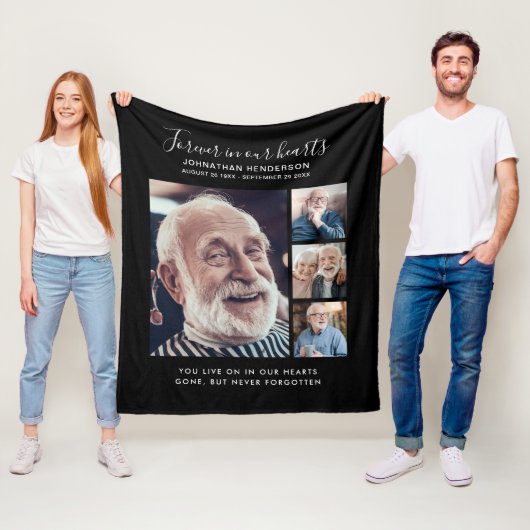 文字カスタム4 – 写真永遠に我々のハートメモリアル フリースブランケット (インサイチュ)