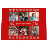 文字カスタム6枚の写真ウィンターフラワーレッド ラージペーパーバッグ (正面)