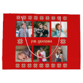 文字カスタム6枚の写真ウィンターフラワーレッド ラージペーパーバッグ (裏面)