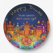 文字カスタム、ハッピーディワリ装飾 ペーパープレート (正面)