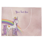 文字カスタム/バラ金ゴールドホワイトユニコーンレインボー ラージペーパーバッグ (裏面)