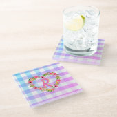 文字カスタム/パステルジンガムフローラハートリース ガラスコースター (アングル)