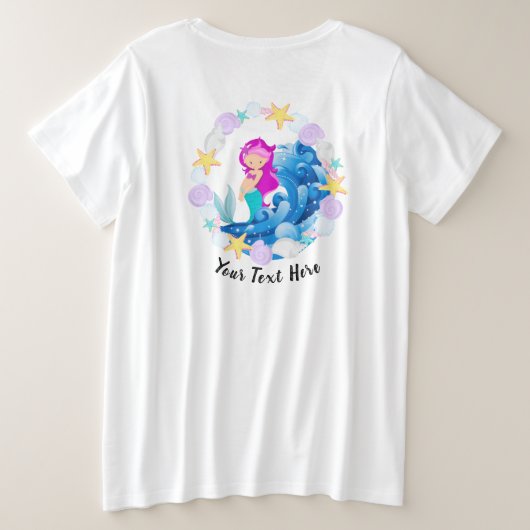 文字カスタム/マーメイド熱帯ビーチ航海の海 プラスサイズTシャツ (デザイン裏面)