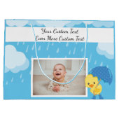 文字カスタム/写真のベビーシャワーボーイまたは少女 ラージペーパーバッグ (裏面)