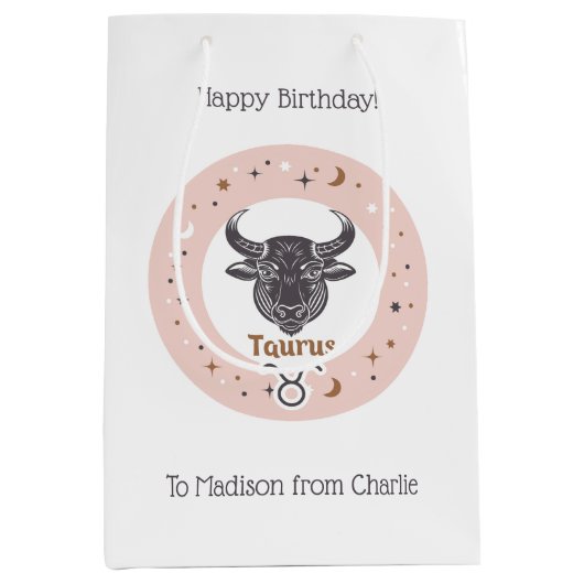 文字カスタム〔占星術の〕十二宮図サインタウルス ミディアムペーパーバッグ (正面)