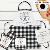 文字カスタム、白黒バッファロープレイドキッチン エプロン