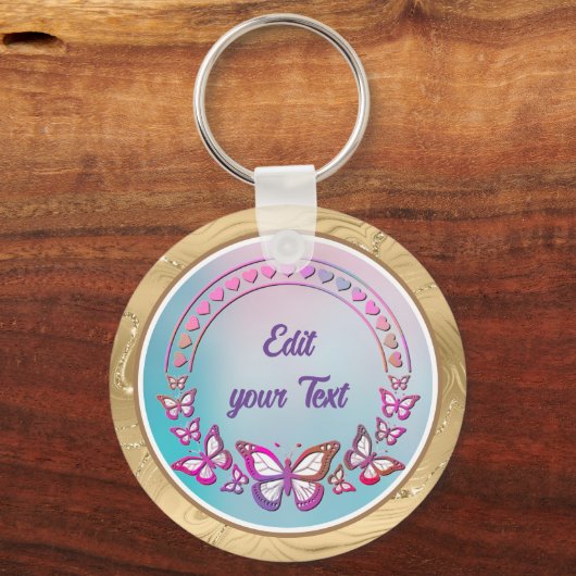 文字カスタム、蝶とハート愛モノグラム キーホルダー (裏面)