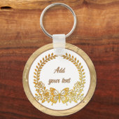 文字カスタム、金ゴールド蝶と花 キーホルダー (裏面)