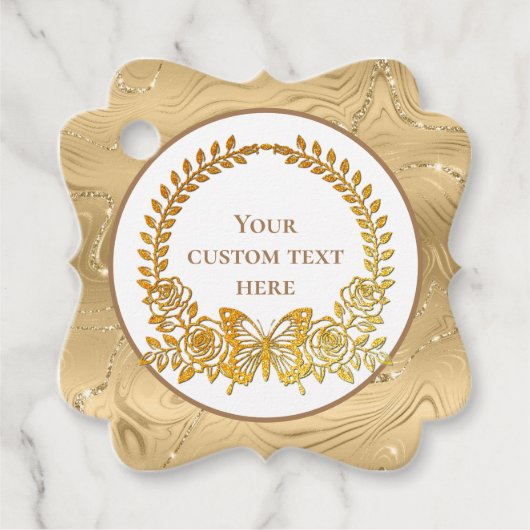 文字カスタム、金ゴールド蝶と花 フェイバータグ (正面)