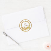 文字カスタム、金ゴールド蝶と花 ラウンドシール (封筒)