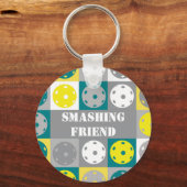 文字カスタム、黄色と緑のピックボール キーホルダー (正面)