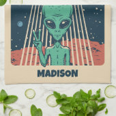 文字カスタムUFOエイリアン キッチンタオル (折り畳み)