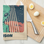 文字カスタムUFOエイリアン キッチンタオル (四つ折り)