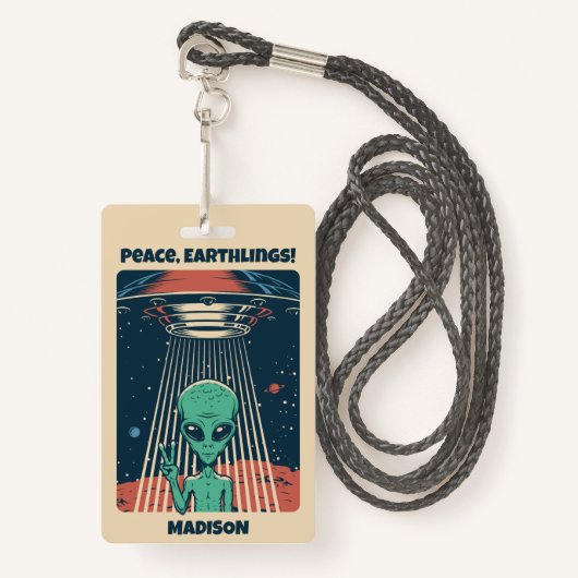文字カスタムUFOエイリアン バッジ (正面ランヤード)