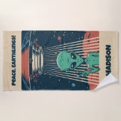 文字カスタムUFOエイリアン ビーチタオル (正面)