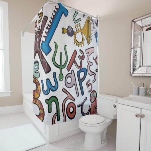 文字カラフルと数字 シャワーカーテン (インサイチュ)