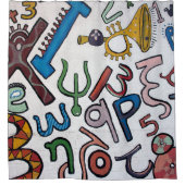 文字カラフルと数字 シャワーカーテン (正面)