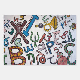 文字カラフルと数字 ラッピングペーパーシート