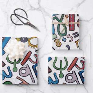 文字カラフルと数字 ラッピングペーパーシート