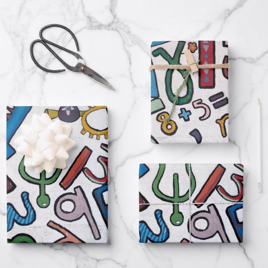 文字カラフルと数字 ラッピングペーパーシート (正面)