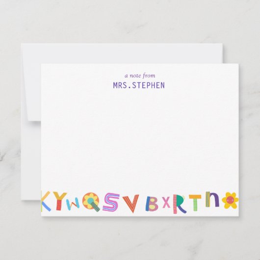 文字カラフルのパーソナライズされた先生 ノートカード (正面)