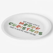 文字カラフルメリークリスマスハッピー新年 ペーパープレート (アングル)