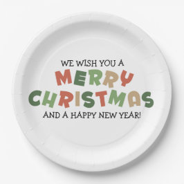 文字カラフルメリークリスマスハッピー新年 ペーパープレート