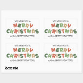 文字カラフルメリークリスマスハッピー新年 長方形シール (シート)