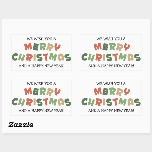 文字カラフルメリークリスマスハッピー新年 長方形シール (シート)