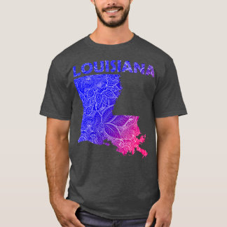 文字カラフル入りルイジアナのマンダラアートの地図 Tシャツ