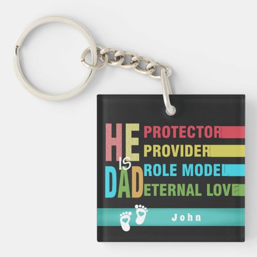 文字カラフル彼はパパであり、父の日の贈り物 キーホルダー (正面)