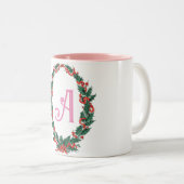 文字カラフル春の花リース水色 ツートーンマグカップ (正面右)