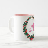 文字カラフル春の花リース水色 ツートーンマグカップ (正面左)