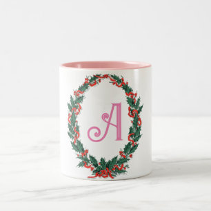 文字カラフル春の花リース水色 ツートーンマグカップ